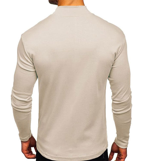 YOUTHUP Men's T-Shirt with High Neck, Long Sleeves, Solid Color, Slim Fit, Spring Autumn