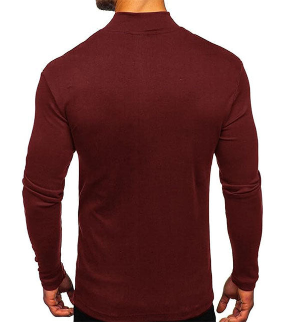 YOUTHUP Men's T-Shirt with High Neck, Long Sleeves, Solid Color, Slim Fit, Spring Autumn
