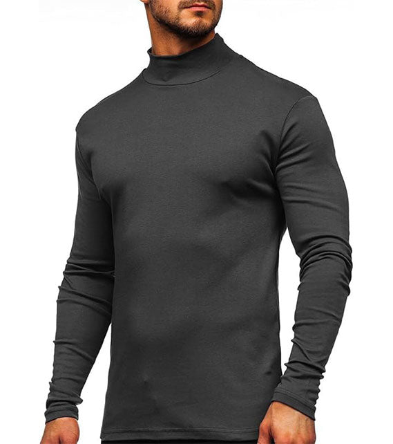 YOUTHUP Men's T-Shirt with High Neck, Long Sleeves, Solid Color, Slim Fit, Spring Autumn