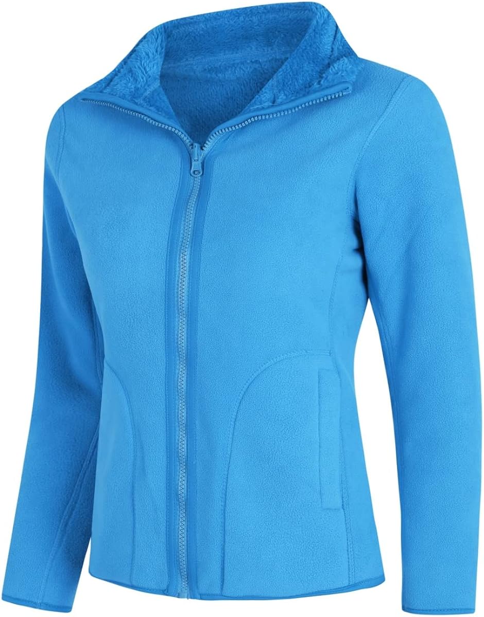 YOUTHUP Womens Fleece Jacket Ladies Lightweight Reversible Full Zip Jacket Soft Outwear