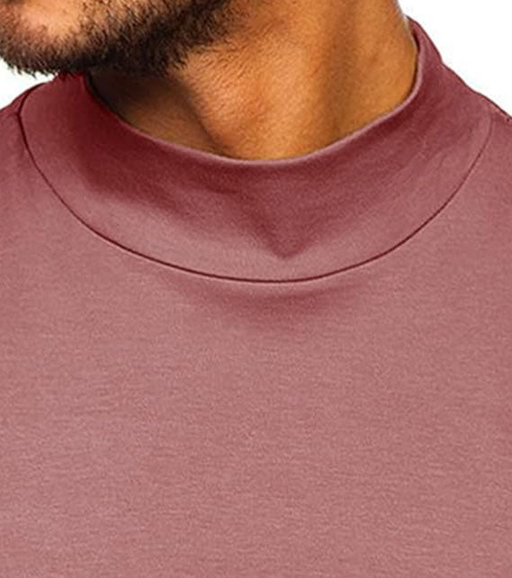 YOUTHUP Men's T-Shirt with High Neck, Long Sleeves, Solid Color, Slim Fit, Spring Autumn