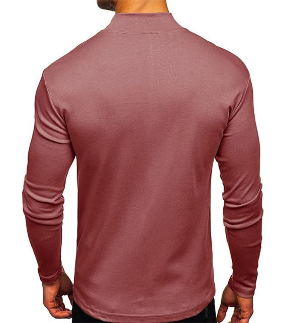 YOUTHUP Men's T-Shirt with High Neck, Long Sleeves, Solid Color, Slim Fit, Spring Autumn