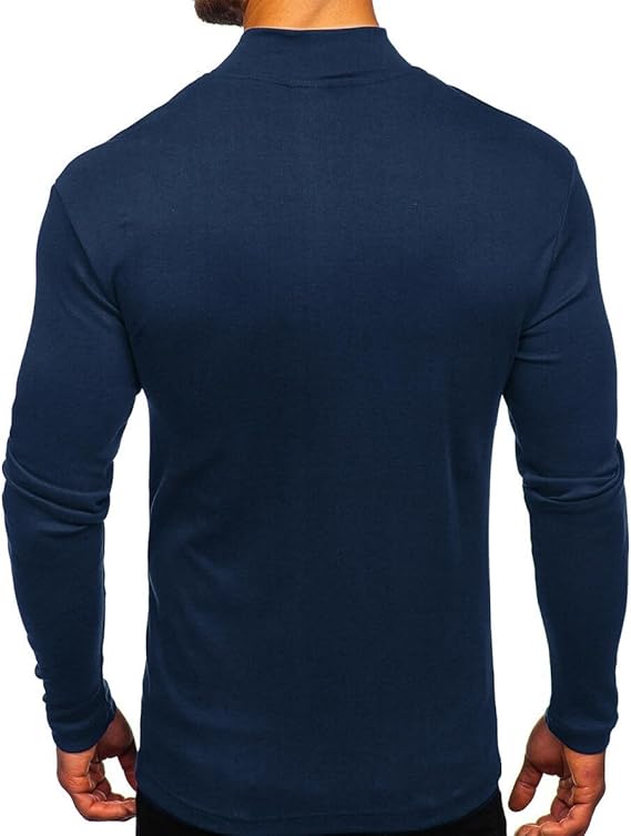 YOUTHUP Men's T-Shirt with High Neck, Long Sleeves, Solid Color, Slim Fit, Spring Autumn