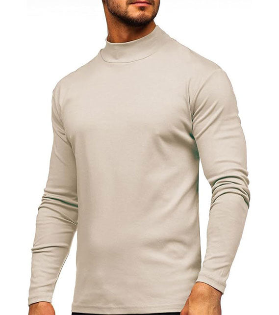 YOUTHUP Men's T-Shirt with High Neck, Long Sleeves, Solid Color, Slim Fit, Spring Autumn