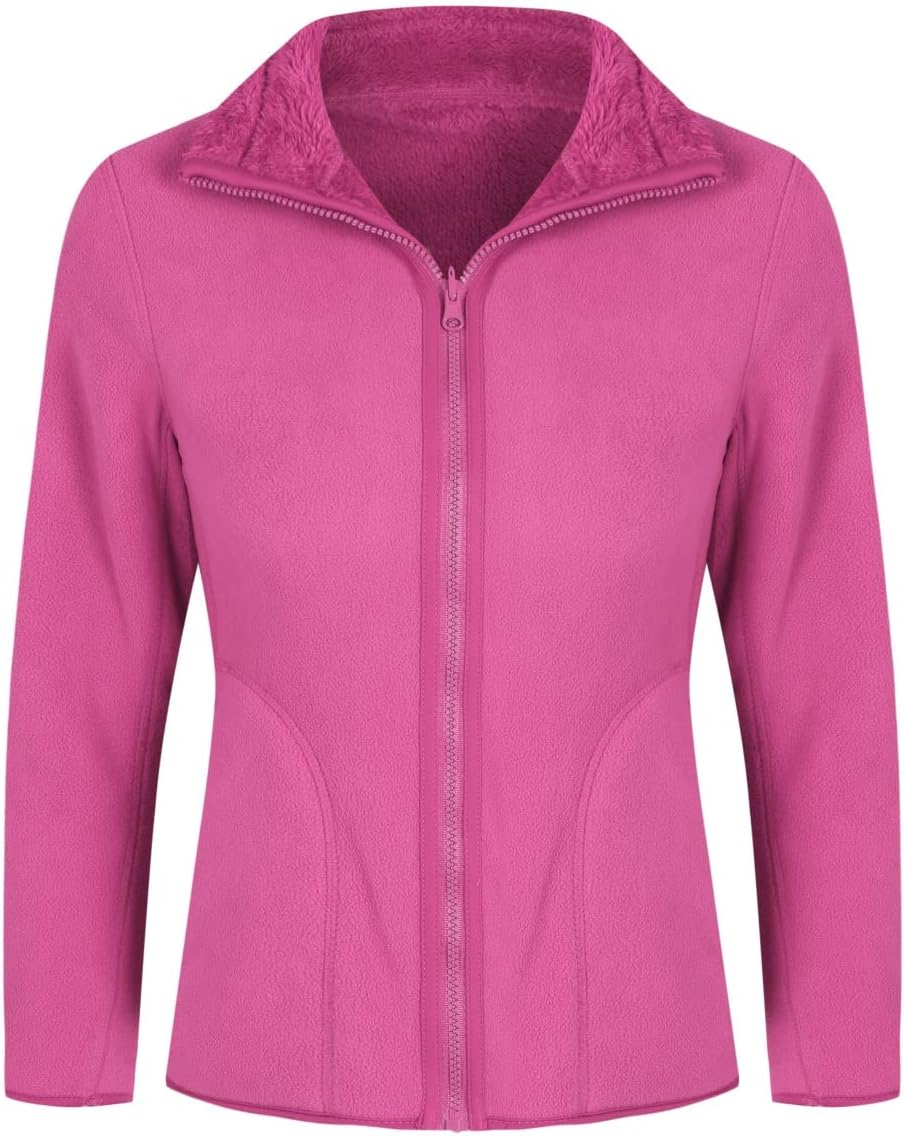 YOUTHUP Womens Fleece Jacket Ladies Lightweight Reversible Full Zip Jacket Soft Outwear