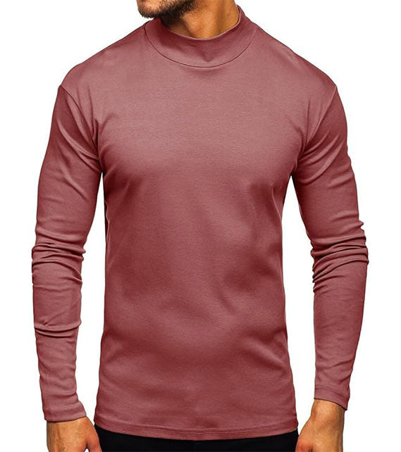YOUTHUP Men's T-Shirt with High Neck, Long Sleeves, Solid Color, Slim Fit, Spring Autumn