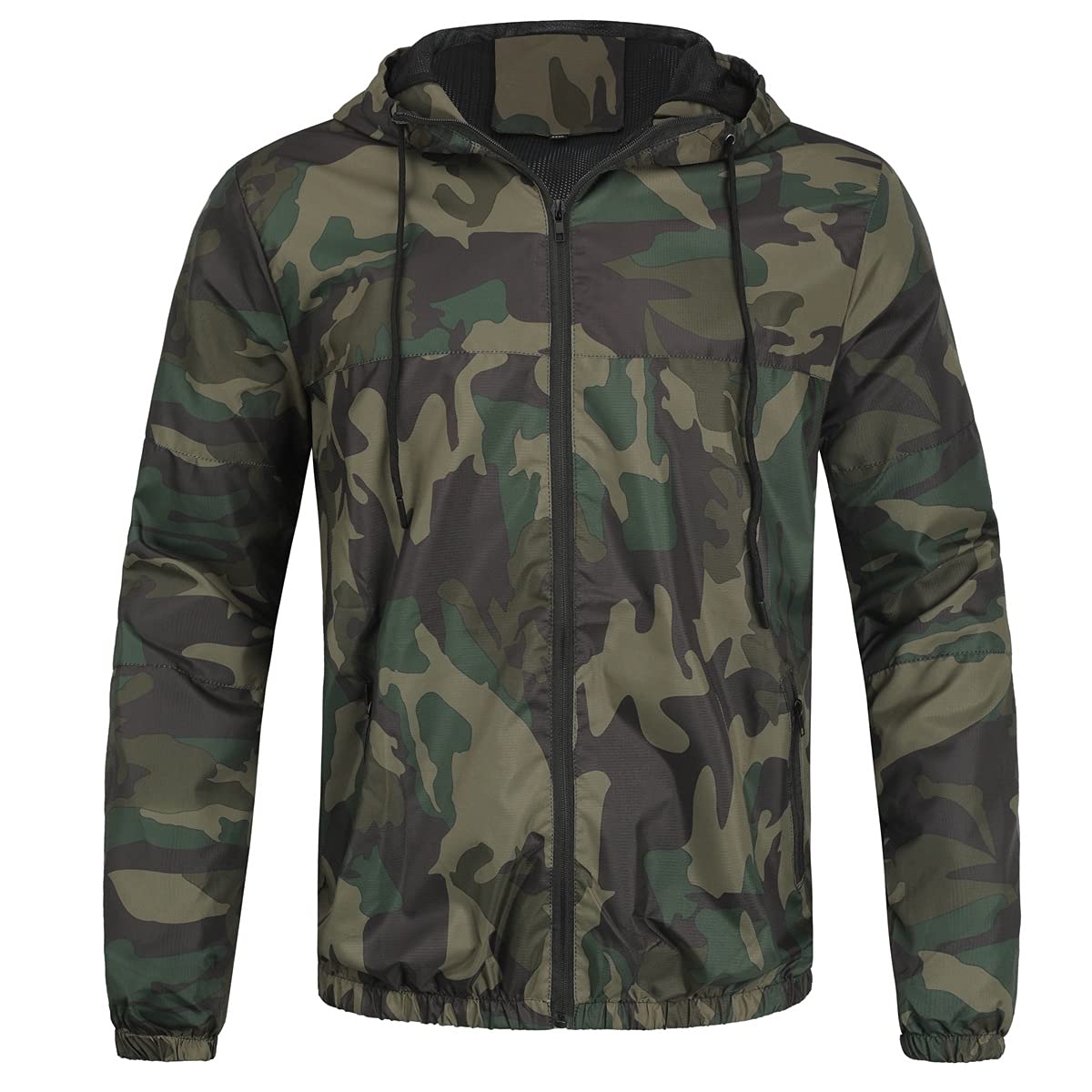 YOUTHUP Mens Camo Bomber Jacket with Hood Lightweight Summer Sports Jacket