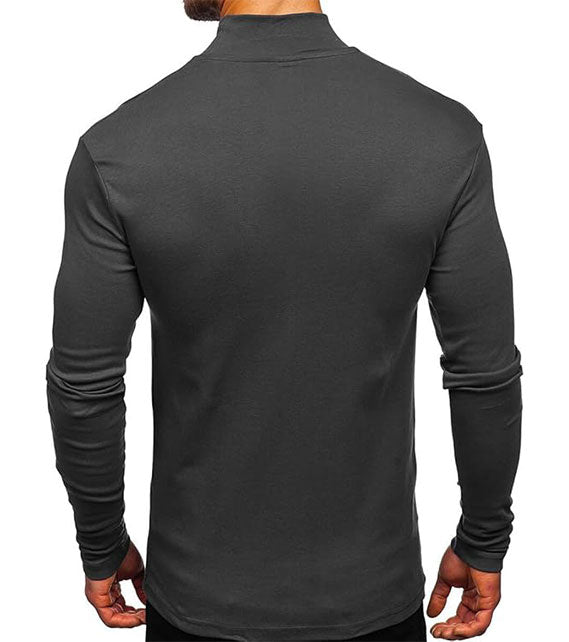 YOUTHUP Men's T-Shirt with High Neck, Long Sleeves, Solid Color, Slim Fit, Spring Autumn