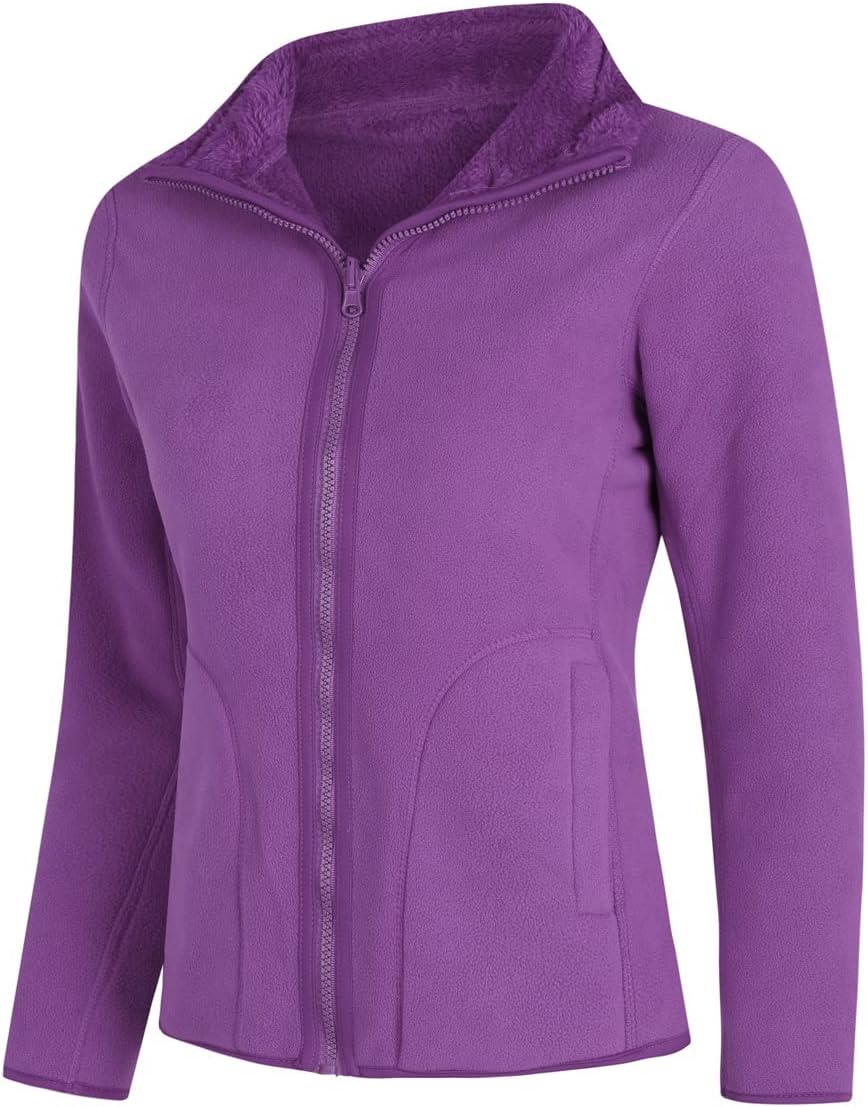 YOUTHUP Womens Fleece Jacket Ladies Lightweight Reversible Full Zip Jacket Soft Outwear