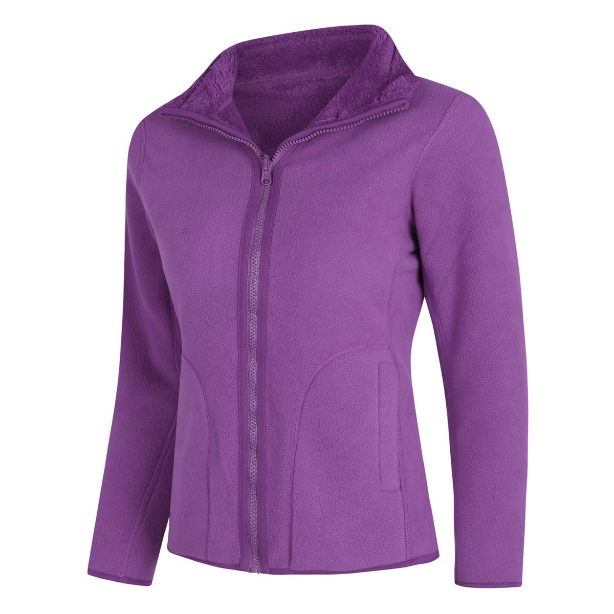 YOUTHUP Womens Fleece Jacket Ladies Lightweight Reversible Full Zip Jacket Soft Outwear