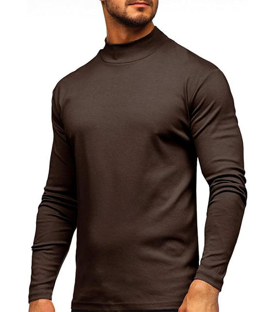 YOUTHUP Men's T-Shirt with High Neck, Long Sleeves, Solid Color, Slim Fit, Spring Autumn