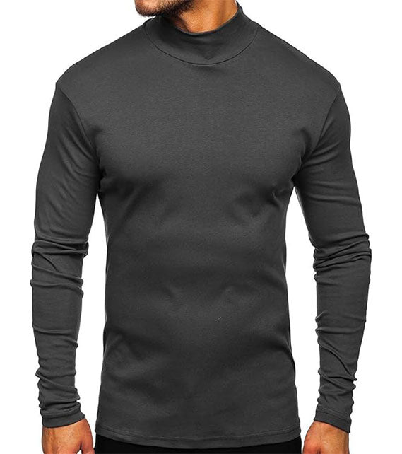 YOUTHUP Men's T-Shirt with High Neck, Long Sleeves, Solid Color, Slim Fit, Spring Autumn