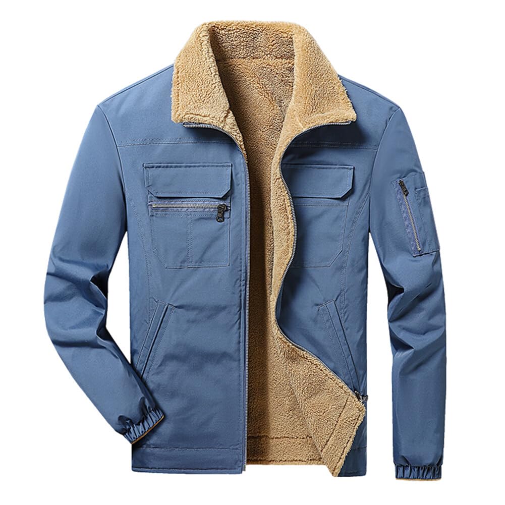 YOUTHUP Men's Jacket Casual Thick Fleece Bomber Jacket Solid Color Classic Jacket Coat Autumn Winter