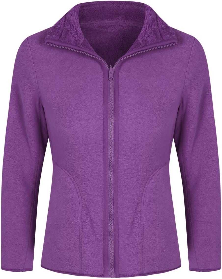 YOUTHUP Womens Fleece Jacket Ladies Lightweight Reversible Full Zip Jacket Soft Outwear