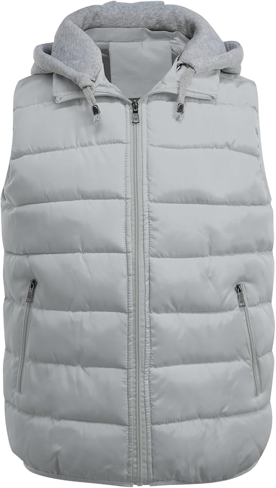 YOUTHUP Men's Sleeveless Quilted Down Jacket, Lightweight Color Hooded Vest, Thick Coats for Winter.