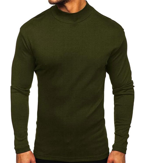 YOUTHUP Men's T-Shirt with High Neck, Long Sleeves, Solid Color, Slim Fit, Spring Autumn