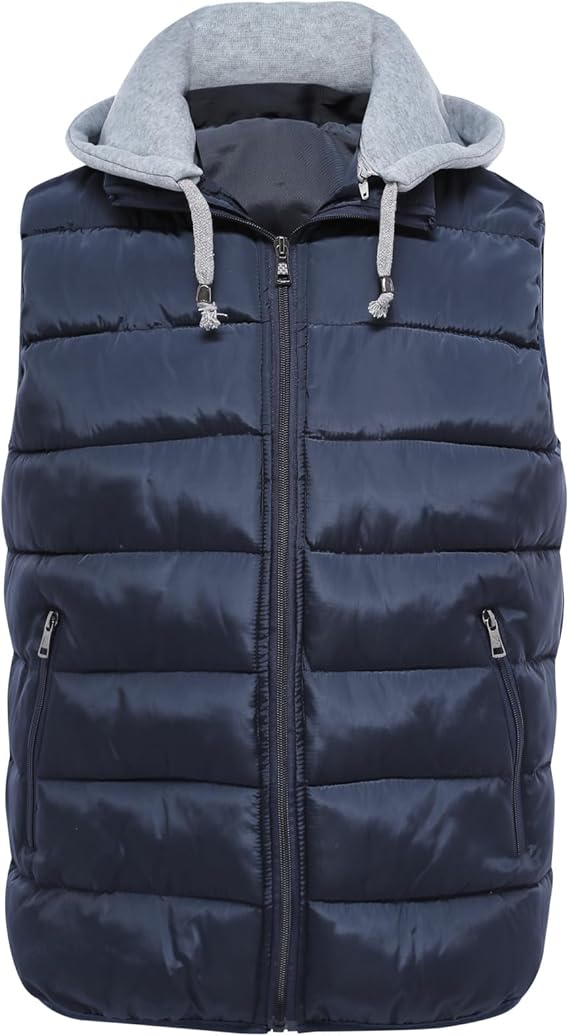 YOUTHUP Men's Sleeveless Quilted Down Jacket, Lightweight Color Hooded Vest, Thick Coats for Winter.