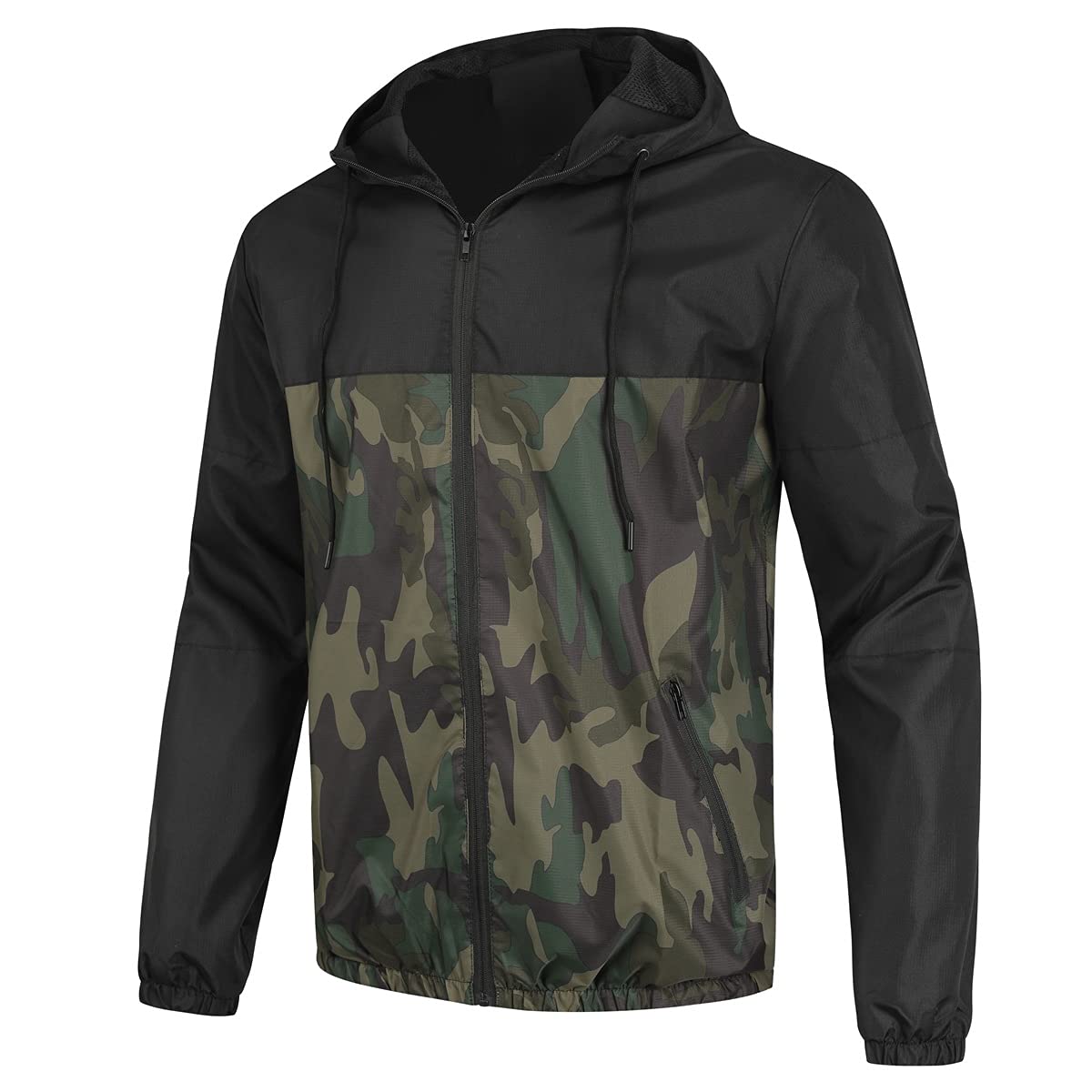 YOUTHUP Mens Camo Bomber Jacket with Hood Lightweight Summer Sports Jacket