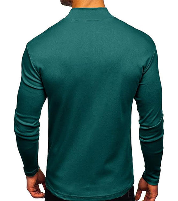 YOUTHUP Men's T-Shirt with High Neck, Long Sleeves, Solid Color, Slim Fit, Spring Autumn