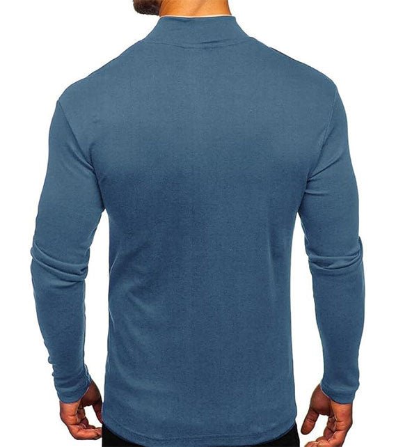 YOUTHUP Men's T-Shirt with High Neck, Long Sleeves, Solid Color, Slim Fit, Spring Autumn