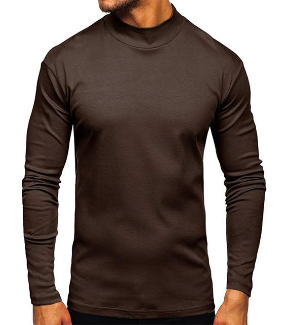 YOUTHUP Men's T-Shirt with High Neck, Long Sleeves, Solid Color, Slim Fit, Spring Autumn