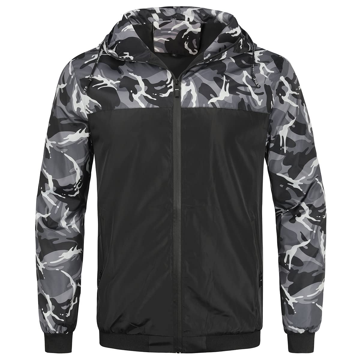 YOUTHUP Mens Camo Bomber Jacket with Hood Lightweight Summer Sports Jacket