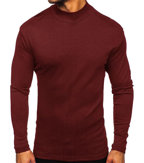 YOUTHUP Men's T-Shirt with High Neck, Long Sleeves, Solid Color, Slim Fit, Spring Autumn