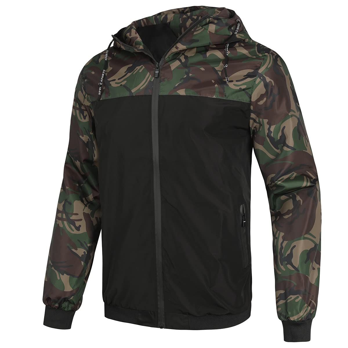 YOUTHUP Mens Camo Bomber Jacket with Hood Lightweight Summer Sports Jacket