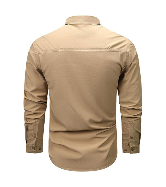YOUTHUP Men's Military Style Shirts Long Sleeve Slim Fit Button Down Work Tops with Zipper Pocket