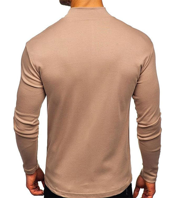 YOUTHUP Men's T-Shirt with High Neck, Long Sleeves, Solid Color, Slim Fit, Spring Autumn