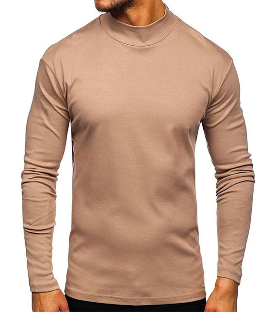 YOUTHUP Men's T-Shirt with High Neck, Long Sleeves, Solid Color, Slim Fit, Spring Autumn