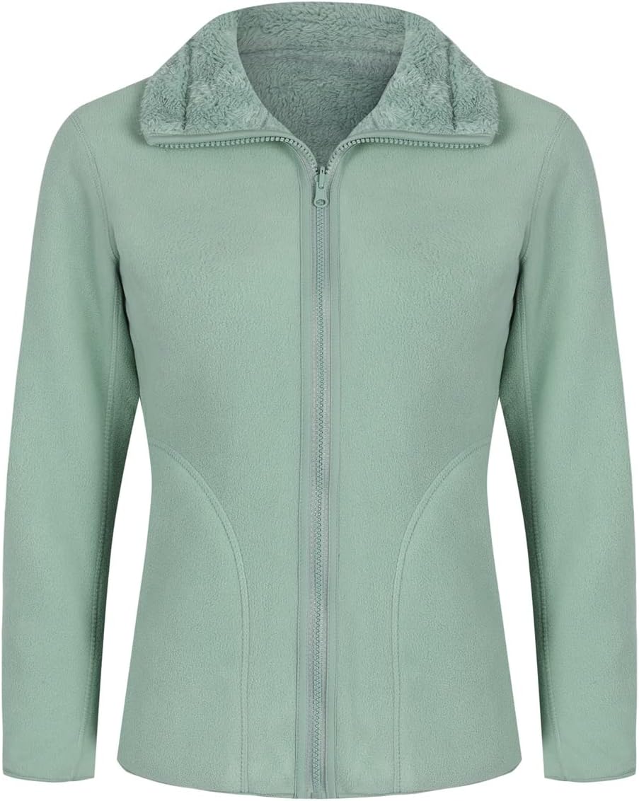 YOUTHUP Womens Fleece Jacket Ladies Lightweight Reversible Full Zip Jacket Soft Outwear
