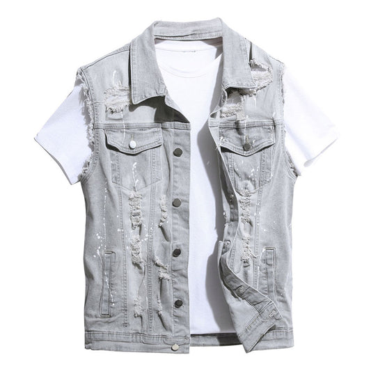Men's brushed tie dye denim vest gray