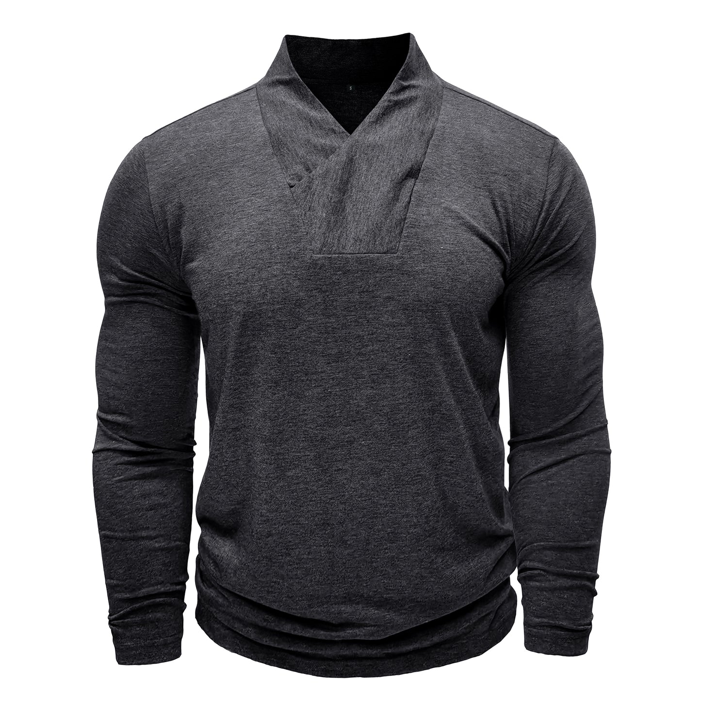 Men's V-neck Solid Color Long Sleeve T-Shirt Light Gray