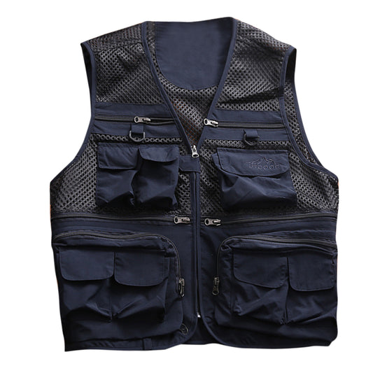 Men's thin multi-pocket vest vest dark blue