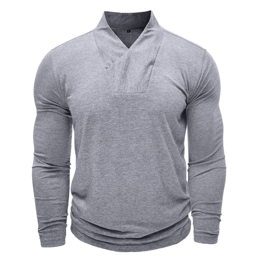 Men's V-neck Solid Color Long Sleeve T-Shirt White