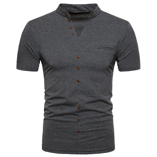 Men's Henry collar POO shirt short sleeve T-shirt dark gray