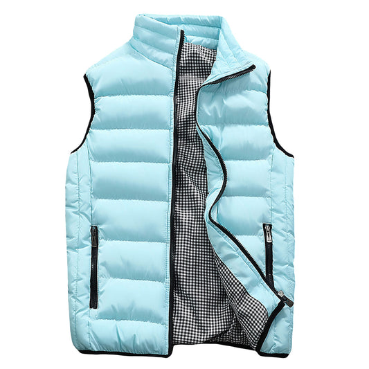 Men's stand collar zipper cotton vest color blue