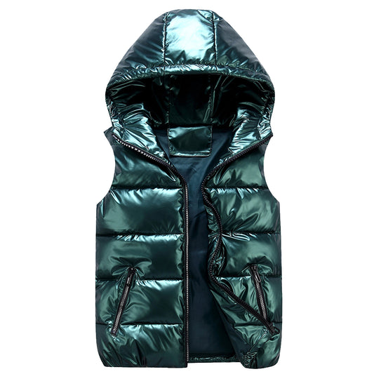 Men's solid zippered hooded vest in green