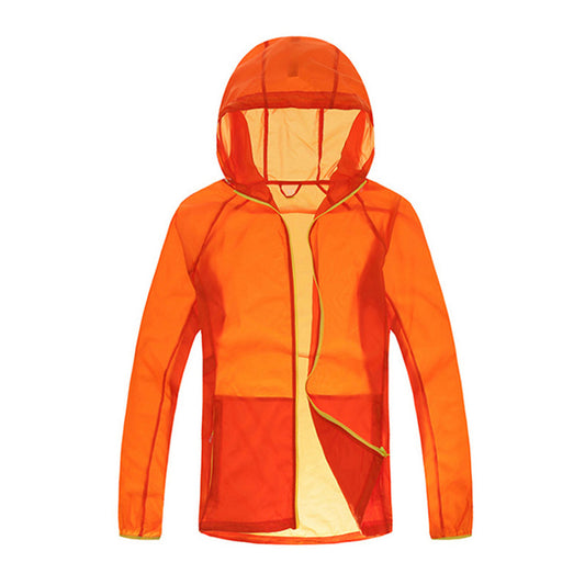 Men's solid color zipper hooded sunscreen clothing comes with a same color storage bag