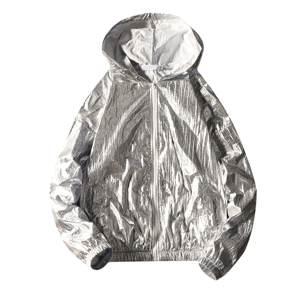 Men's hooded solid color sunscreen suit silver