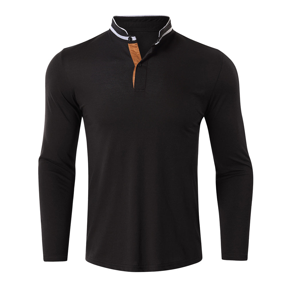 Men's solid color polo shirt black lapel