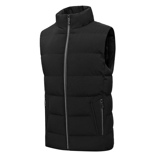 Men's solid black waistcoat with stand-up collar