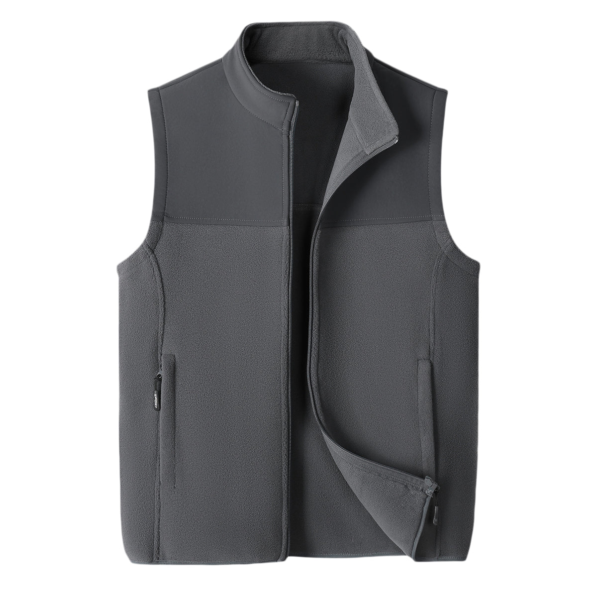 Men's solid color stand up collar vest gray