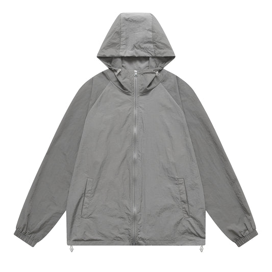 Men's solid color hooded long sleeved sunscreen suit gray