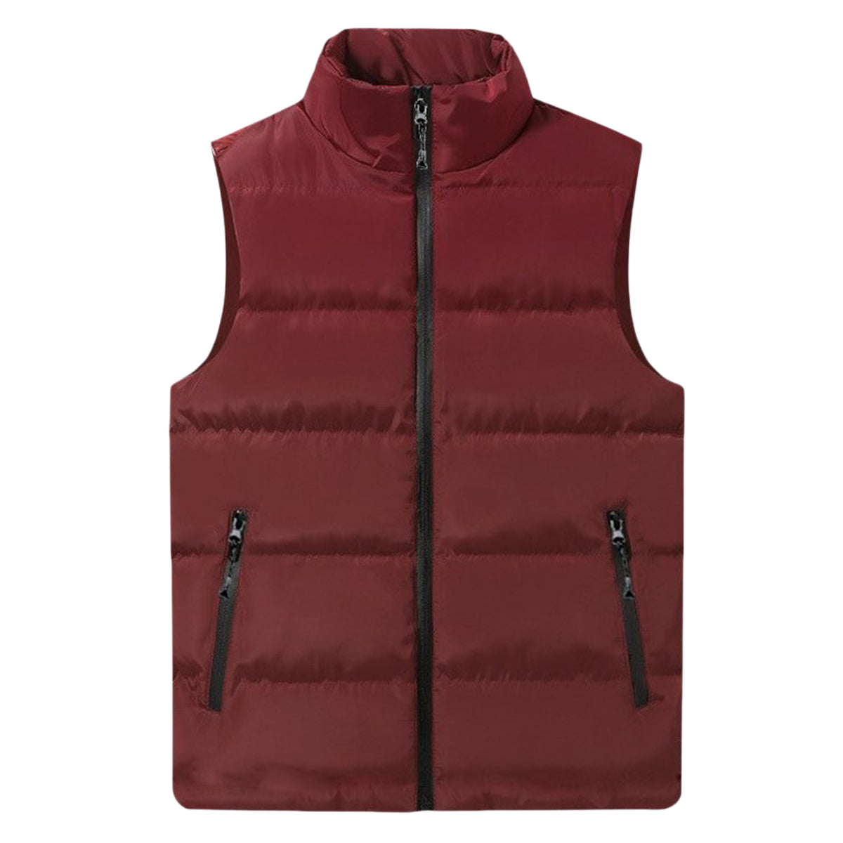 Men's solid color stand up collar vest in burgundy