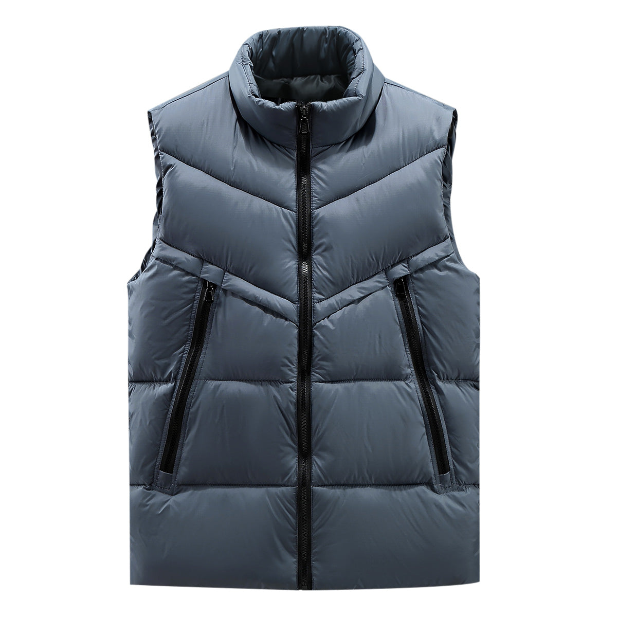 Men's solid color stand collar cotton vest gray