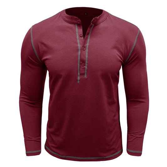 Men's solid round neck slim T-shirt wine red