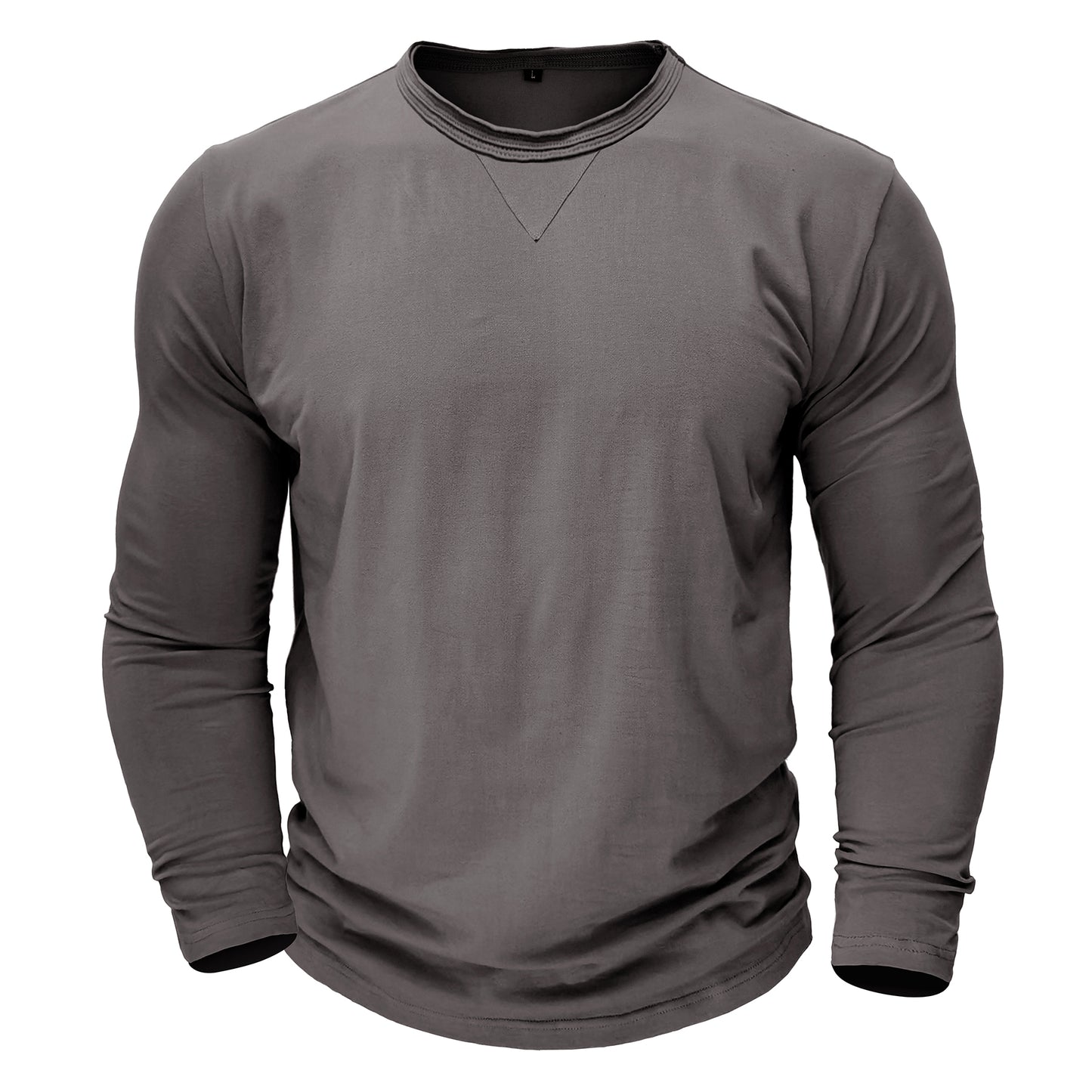Men's Solid Color Round Neck Long Sleeve T-Shirt White