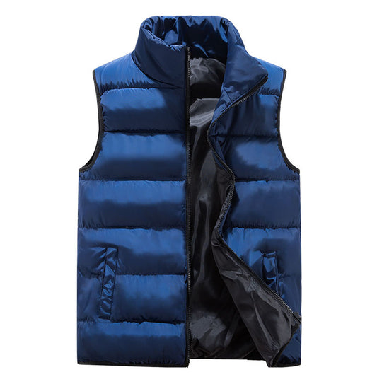 Men's solid color stand collar large size vest dark blue